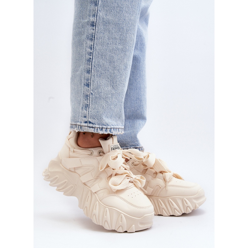 Sneakers da donna beige con suola spessa Ellerai 1