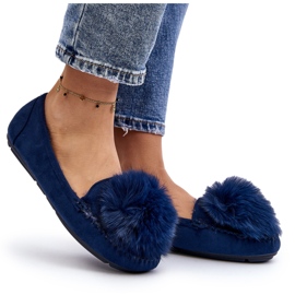 Feers blu da donna con pelliccia e pompon 4