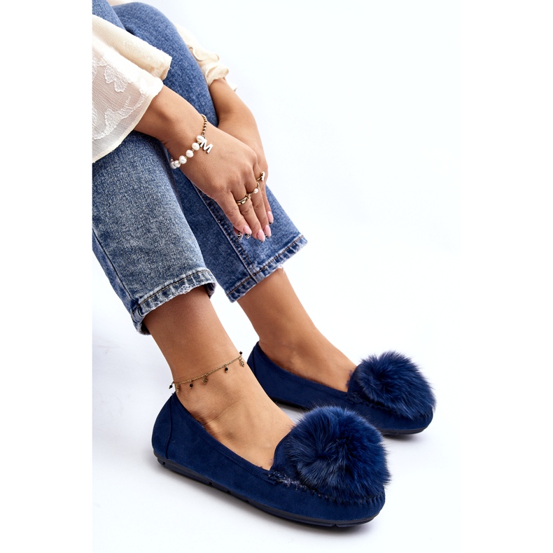 Feers blu da donna con pelliccia e pompon 3