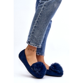 Feers blu da donna con pelliccia e pompon 1