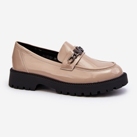 Vinceza Mocassini da donna in pelle verniciata con tacco piatto, Ezoma beige 1