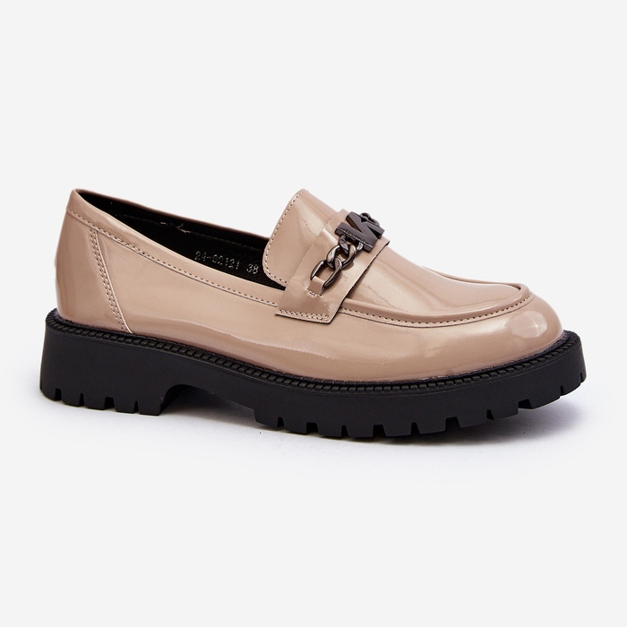 Vinceza Mocassini da donna in pelle verniciata con tacco piatto, Ezoma beige 1