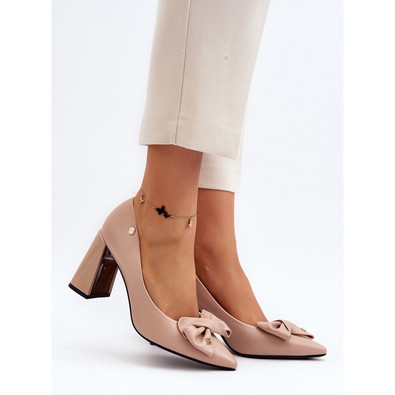 Vinceza Décolleté tacco alto con fiocco, Beige Ariemessa 2