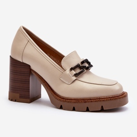 Vinceza Décolleté su tacco alto massiccio con decorazione Oradna beige 1