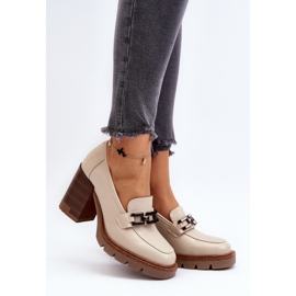 Vinceza Décolleté su tacco alto massiccio con decorazione Oradna beige 2