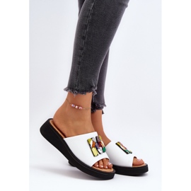 Vinceza Infradito da donna in pelle con decorazione Asames bianca 2