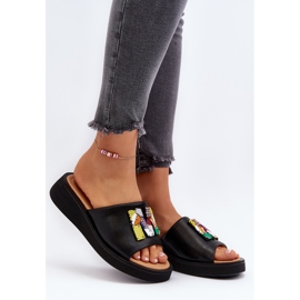 Vinceza Infradito da donna in pelle con decorazione Asames nera nero 2