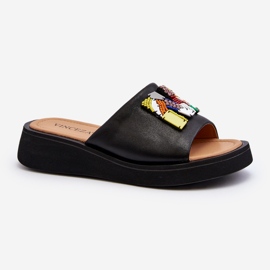 Vinceza Infradito da donna in pelle con decorazione Asames nera nero 1
