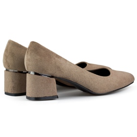 Décolleté in camoscio con tacco basso, décolleté marroni con tacco basso marrone 1