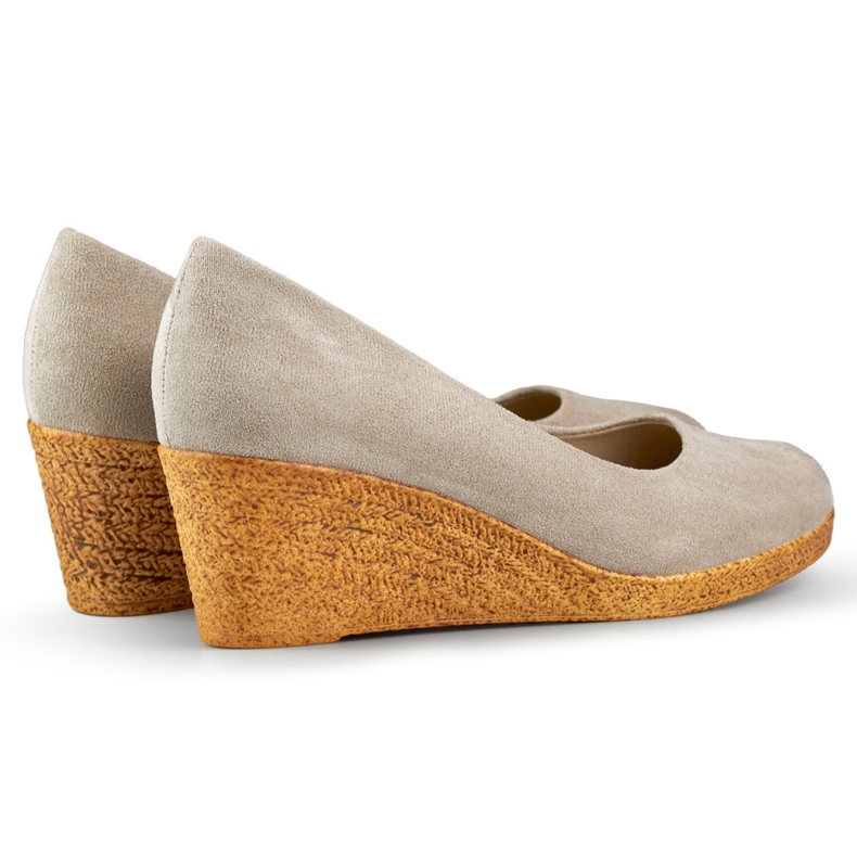 Comode décolleté con zeppa in pelle scamosciata, scarpe con zeppa da donna beige 1