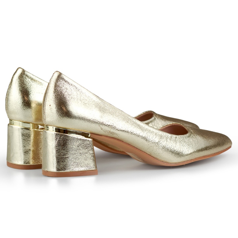 Décolleté dorate con tacco basso, eleganti scarpe dorate da donna d'oro 1