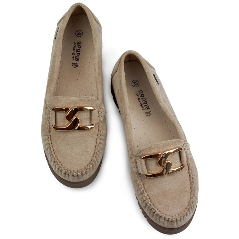 Mocassini da donna beige scuro con suola comoda 1
