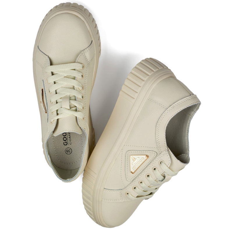 Scarpe sportive da donna beige in pelle naturale, scarpe sportive da donna in pelle 1