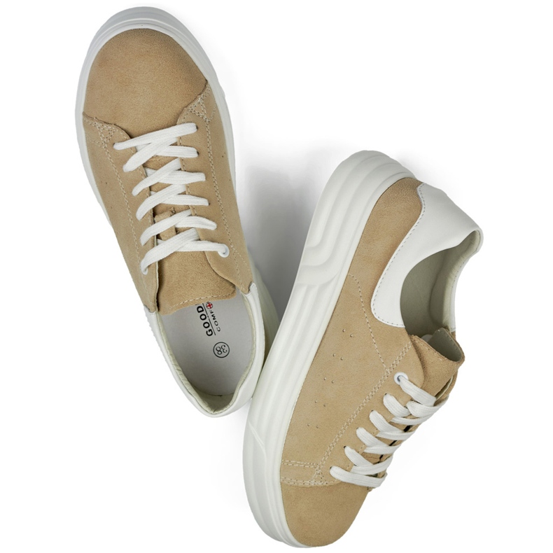 Scarpe da donna in pelle con suola piatta, colore beige 1