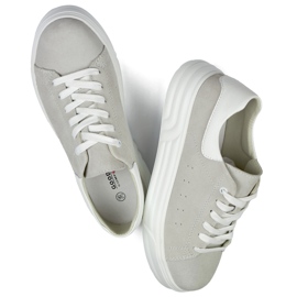 Scarpe da donna in pelle con suola piatta, colore grigio 1
