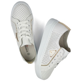 Scarpe sportive da donna bianche traforate in pelle naturale bianco 1