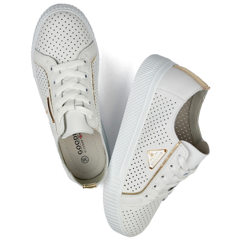 Scarpe sportive da donna bianche traforate in pelle naturale bianco 1