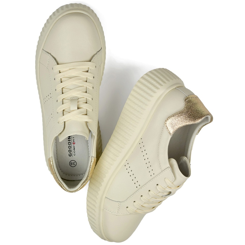 Scarpe sportive da donna beige in pelle naturale, scarpe da donna in pelle 1