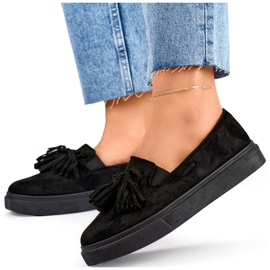 Scarpe da donna nere con frange, mocassini neri con frange nero 1