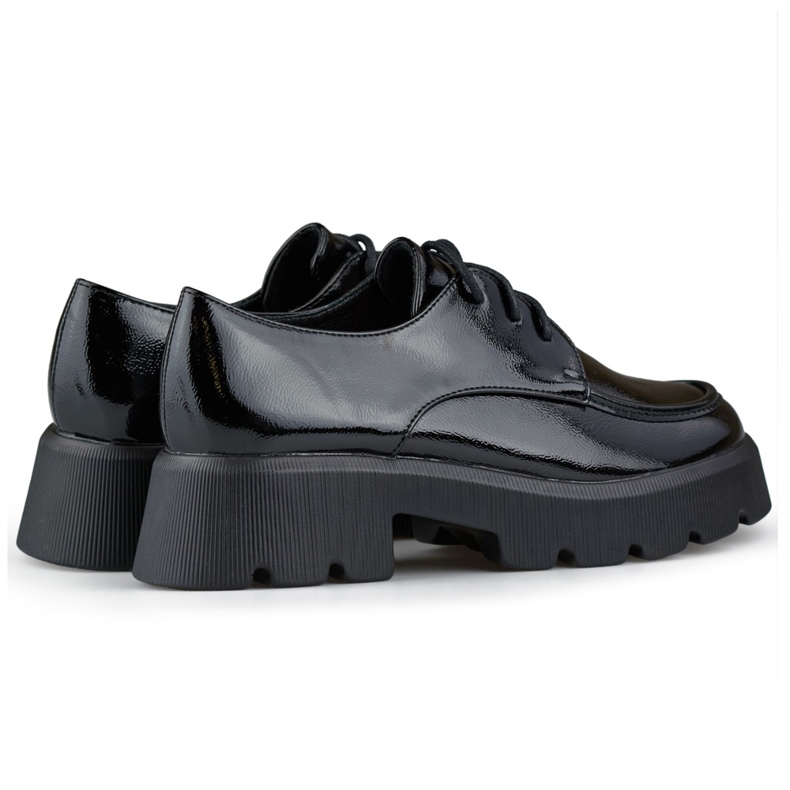 Scarpe stringate in vernice nera, scarpe da donna con suola spessa nero 1