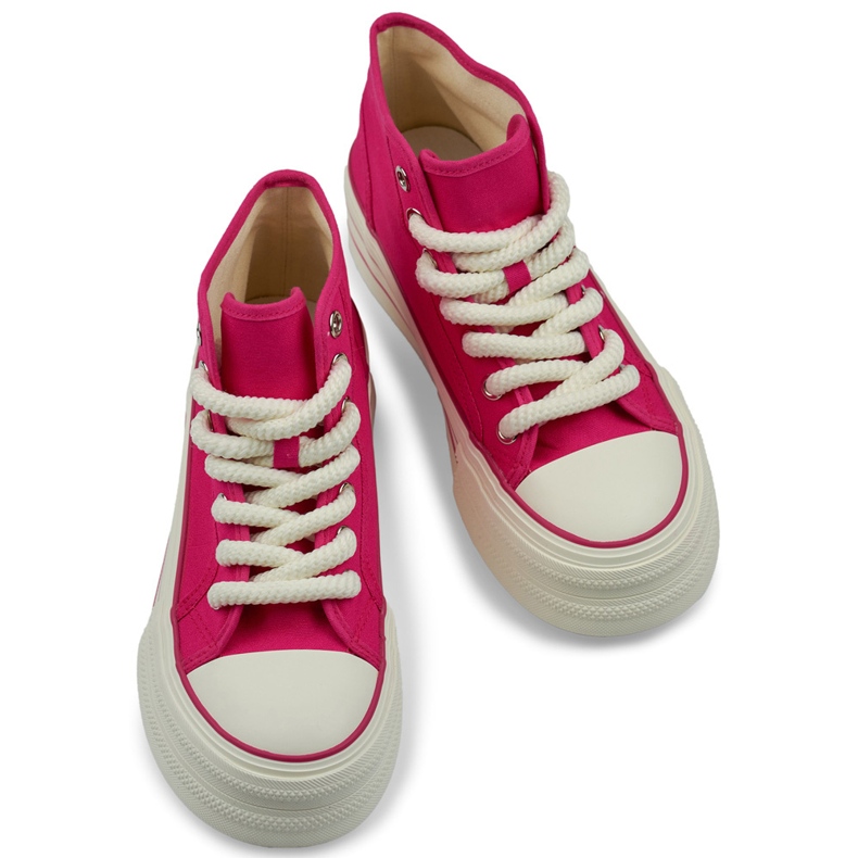 Sneakers rosa con suola spessa, sneakers alte da donna 1