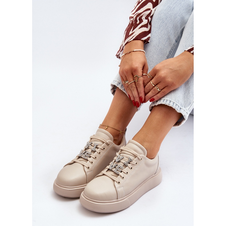 Vinceza Sneakers Da Donna In Pelle Con Decori Beige Disuria 1