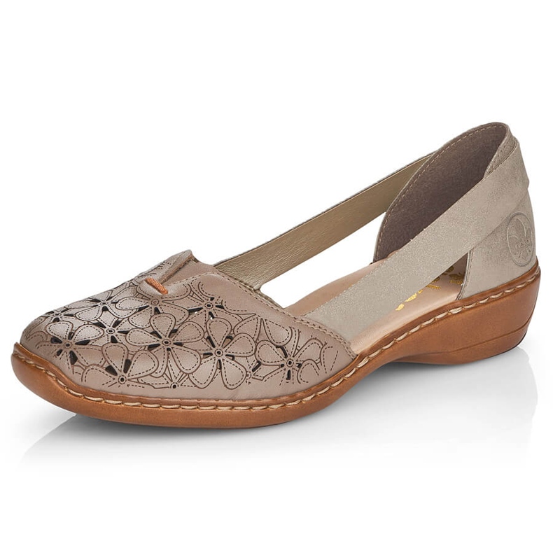 Scarpe da donna in pelle traforata beige Rieker 41356 1