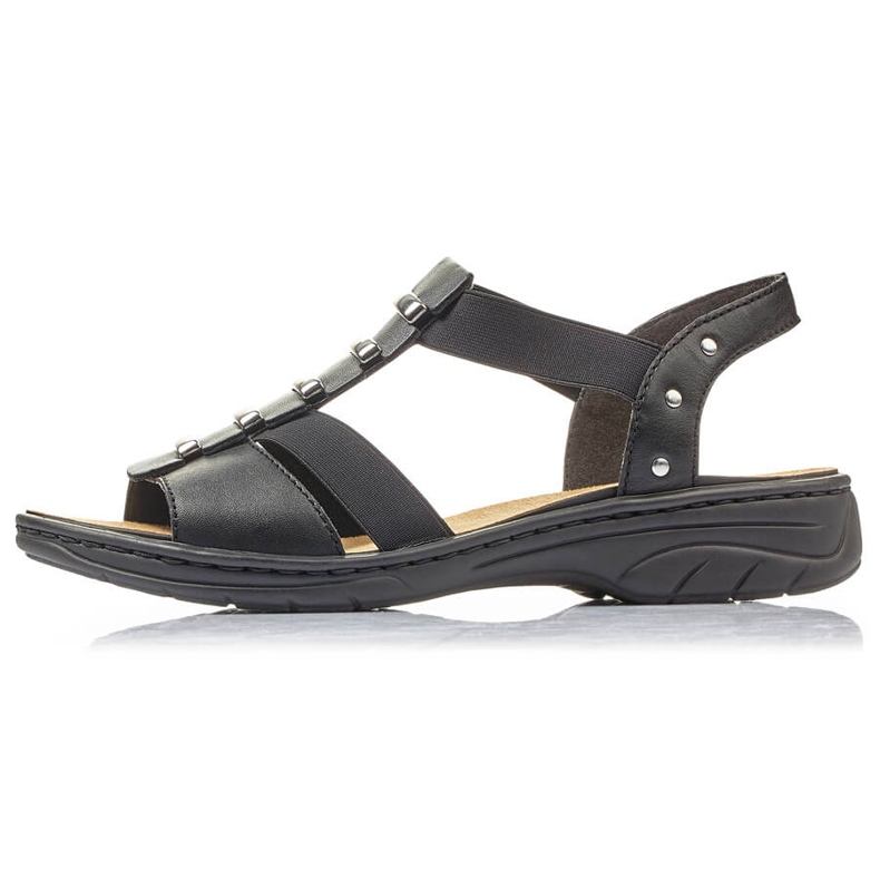 Scarpe romane da donna in pelle nera Rieker 64580 nero 1