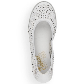 Comode ballerine da donna traforate in pelle, bianche Rieker 41460-80 bianco 1