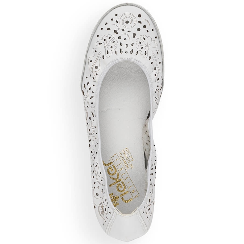 Comode ballerine da donna traforate in pelle, bianche Rieker 41460-80 bianca 1