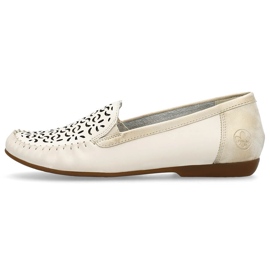 Scarpe comode in pelle, mocassini traforati da donna, beige Rieker L6350-60 2