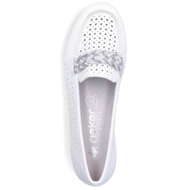 Comode scarpe mocassini traforati da donna, bianche Rieker 46885-80 bianco 1