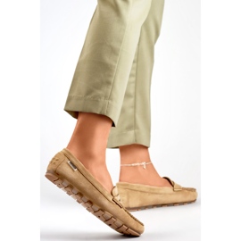 Mocassini da donna in camoscio beige scuro, mocassini comodi 1
