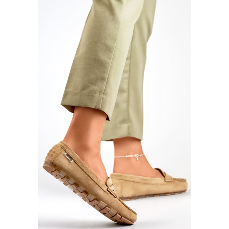 Mocassini da donna in camoscio beige scuro, mocassini comodi 1