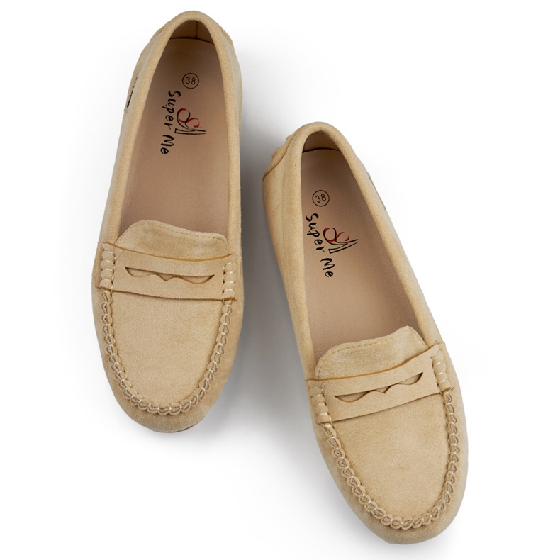 Mocassini da donna in camoscio beige, mocassini comodi 1