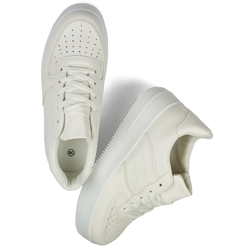 Scarpe sportive da donna bianche con suola spessa bianca 1
