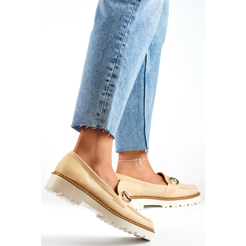 Scarpe con zeppa da donna beige 1