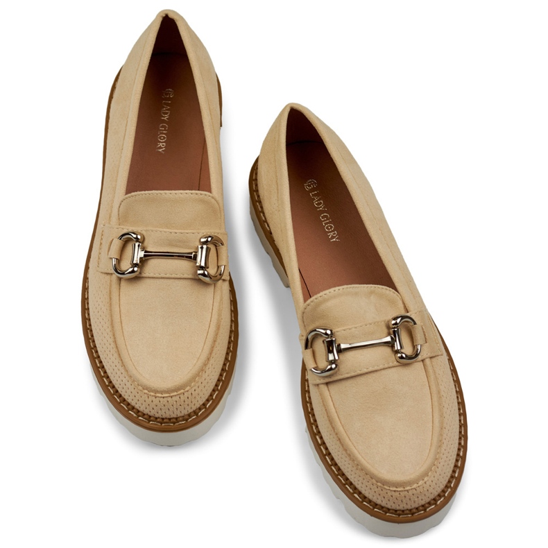 Scarpe con zeppa da donna beige 2