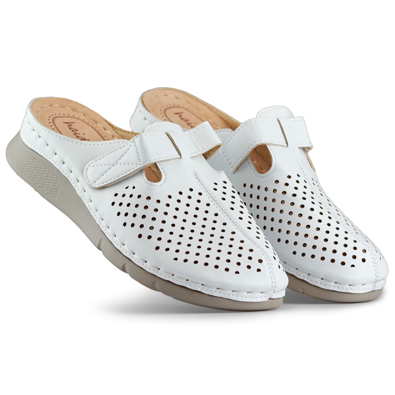 Comode infradito sanitarie da donna, infradito traforate, infradito bianche con velcro bianco 2