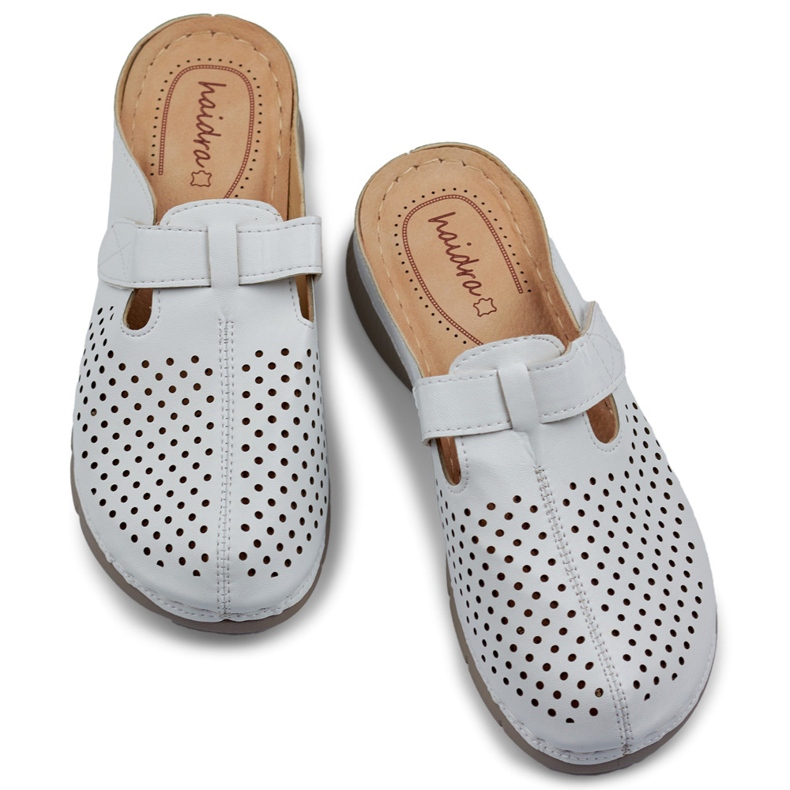 Comode infradito sanitarie da donna, infradito traforate, infradito bianche con velcro bianca 1