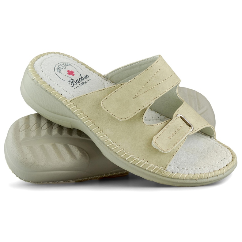 Infradito da donna con velcro, comode infradito con velcro beige 2