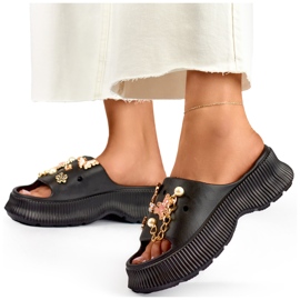 Infradito da donna in gomma nera con decorazioni nero 1