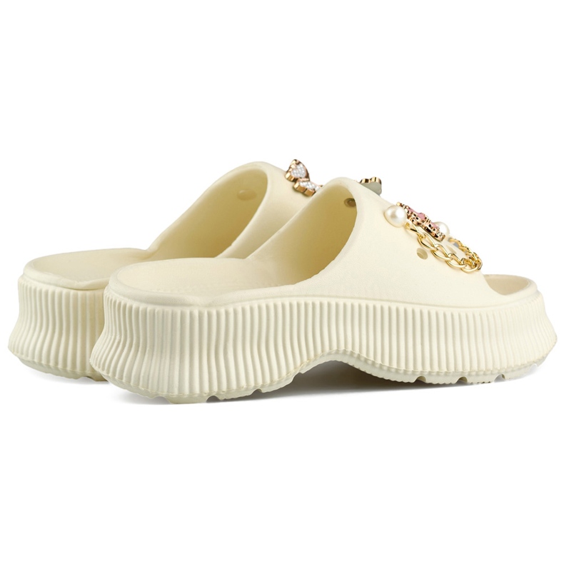 Infradito da donna in gomma beige con decorazioni 1