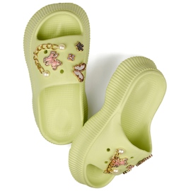 Infradito da donna in gomma verde chiaro con decorazioni 2