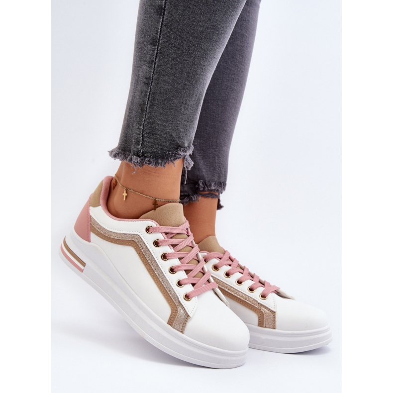 Sneakers Da Donna Beige Con Glitter Elnami bianco 2