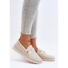 Vinceza Scarpe da donna in pelle beige traforate Darnissa 2