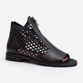 Zazoo 977/L Sandali Traforati In Pelle Con Cerniera nero 1