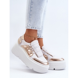 Zazoo 1833 Scarpe da ginnastica da donna in pelle con suola massiccia, bianche e dorate bianco 2