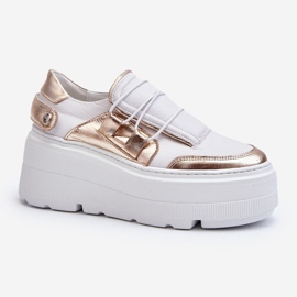 Zazoo 1833 Scarpe da ginnastica da donna in pelle con suola massiccia, bianche e dorate bianco 1