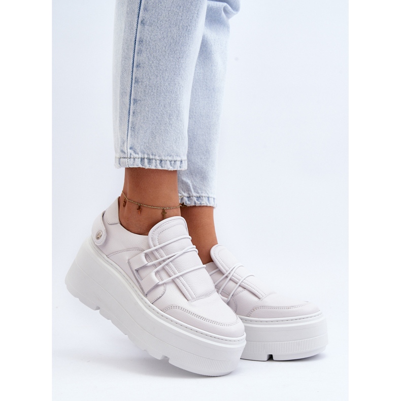 Zazoo 1833 Scarpe da ginnastica da donna in pelle con suola massiccia, bianche bianco 2